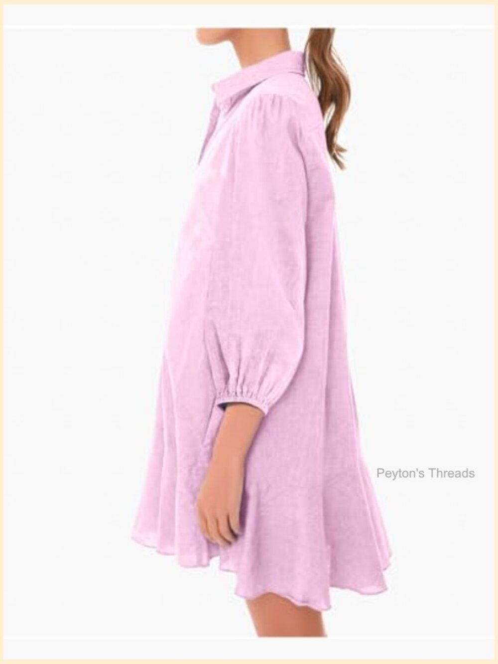 Woven Button Down Dress Puff Sleeve Ruffle Hem Tunic Shift Mini Cotton Linen - Picture 5 of 5